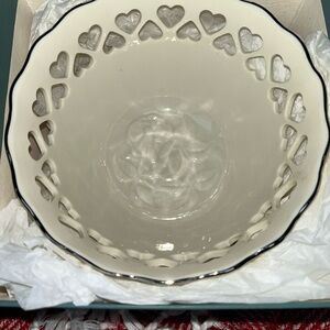 Vintage Heart Cutout Ceramic w Bottom Rose Embossed by Lenox Made in USA